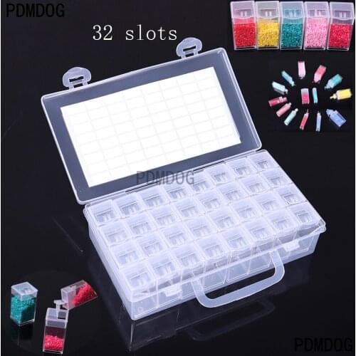 28/32/56/60/64/40 Slot Transparent Plastic Storage Box Diamond Painting Accessories Tool Nail Art Rhinestone Bead Storage Box