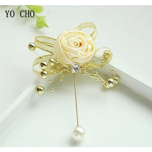 YO CHO Silk Rose Bud Men Corsage Pin Flower Wedding Brooch for Bridesmaid Groom Boutonniere Men Wedding Corsage Flowers