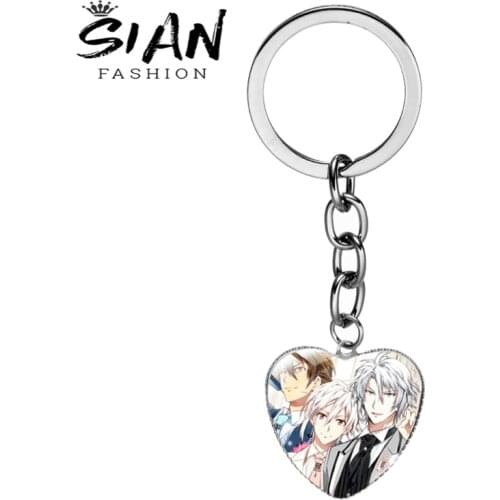 SIAN Anime IDOLISH7 Boys Girls Keychains Heart Glass Cabochon Chainring Souvenir Student Keyring Jewelry or Handbag Long Pendant