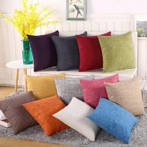 Solid Color Cushion Cover Polyster Linen Pillowcase Home Sofa Car Chair Decorative Pillow Case Home Textile Square 45*45cm