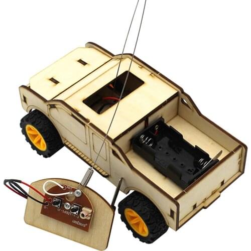 DIY Wood Wireless Remote Control Truck Model Car DIY Wooden Model STEM Toys Science Experiment Kit Gift for Children