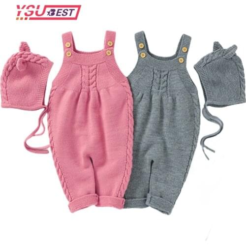 Baby Rompers Winter Warm Knitted Newborn Boys Girls Jumpuits Hats Outfits Autumn Sleeveless Toddler Infant Kids Sweater Overalls