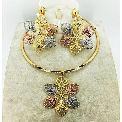 Dubai Jewelry Sets Gold Necklace & Earring Set For Women African France Wedding Party 750 Jewelery Ethiopia Bridal Gifts