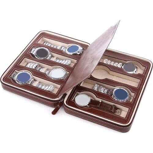 Hot Sale 2/4/8 Grids Watch Display Storage Box Case Tray Zippered Travel Watch Collector Case Faux Leather Black