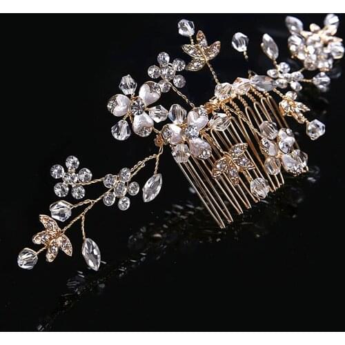 Crystal Pearl Bead Flower Hair Comb Bridesmaid Bridal Wedding Party Handmade Headwear Accessories BN