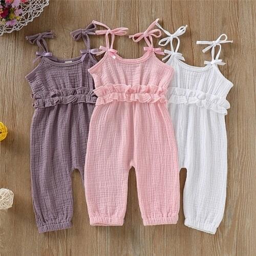 0-24M Newborn Infant Baby Kids Girl Cotton Romper Long Jumpsuits Summer Sleeveless Strap Overalls Outfit Clothes Baby Clothing