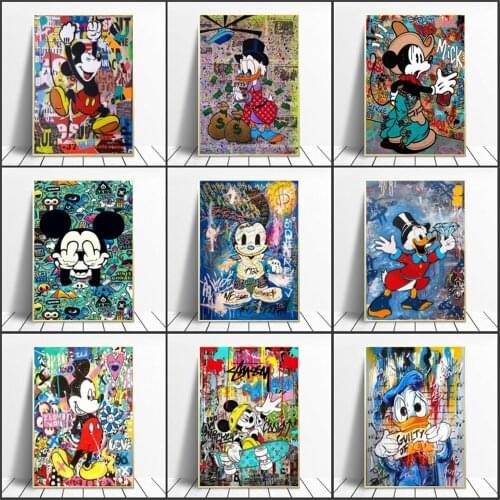 Disney Art Painting Mickey Minnie Poster Street Graffiti Wall Painting Canvas Print Decorative Mural Living Room Bedroom Sticker
