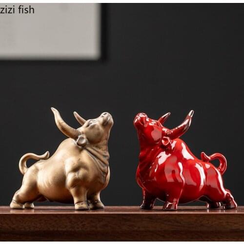 Ceramic Cow Ornament Home Decoration Accessories Statue Sculpture Model Statuette Decoration Crafts Gift Furnishings Figurines