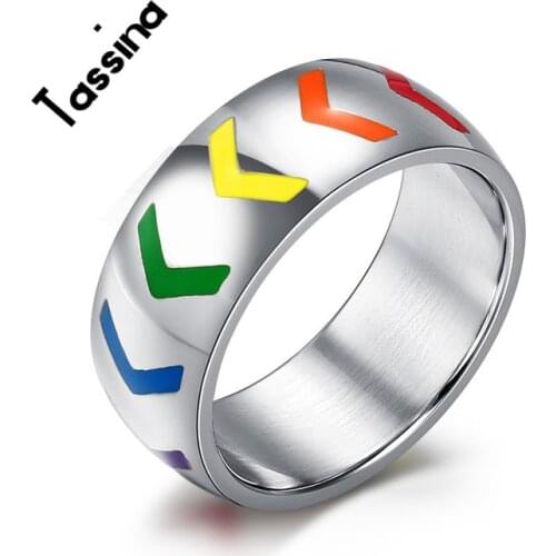 Tassina Stainless Steel Rainbow Triangles Arrow Pattern Ring LGBT Wedding Party Unisex Gay And Lesbian Pride Jewelry TNPR002