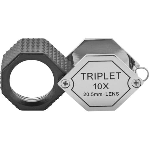 10X Jewelery Loupe Hexagonal Metal Portable Mini Magnifying Glass Foldable Pocket Magnifier 20.5mm Triplet Optical Lens Kit Set