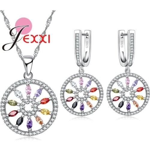 Beautiful Tires Design Hollow Round Pendant 925 Sterling Silver Fashion Jewelry Set For Women Girls Wholesale