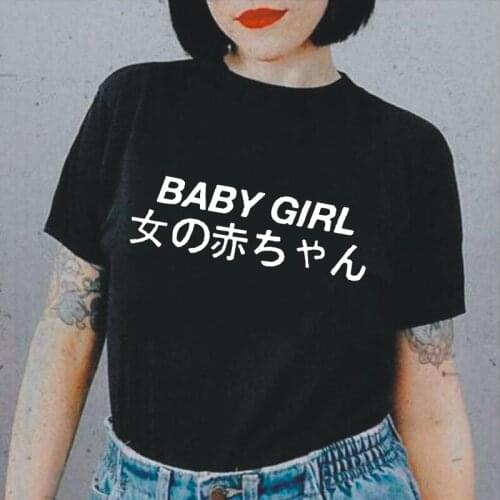 BABYGIRL Japanese Letter Printed Summer T Shirt Women Tops Harajuku Shirt Tee Shirt Femme Short Sleeve Casual Camiseta Mujer