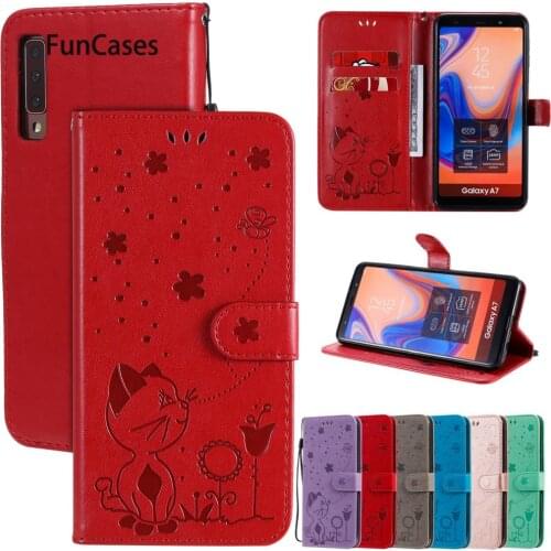 Hot Selling PU Leather Flip Phone Shell For telefon Samsung A750 Case Smartphone Covers Galaxy para A7 2018 Cellphone Positivo