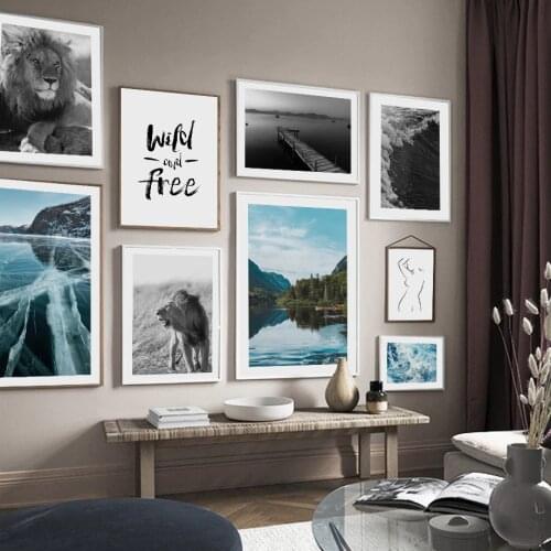 Lion bridge Ocean waves forest ice lake Wall Art Canvas Painting Nordic Posters And Prints Wall Pictures For Living Room Decor
