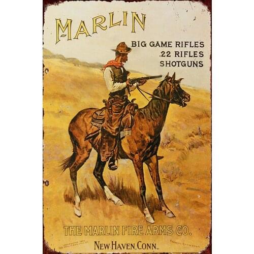 Metal Sign Aluminum Vintage Marlin Firearm Western Cowboy Farm Wall Decoration Metal Sign Can Be Customized 8 X 12 Inches