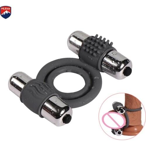 MLSice Silicone Double Bullet Vibrating Penis Cock Ring Dick Ejaculation Sex Products Penis Two Rings Vibrator for Men Couples