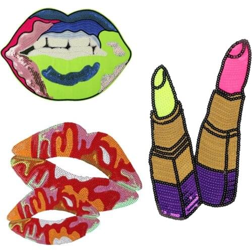 Large Tongue sequined patch of iron on application for clothes DIY girls T shirt sew on transfers for clothing Motift Accessori