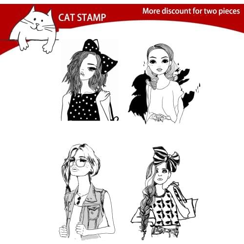 CAT STAMP Beautiful girls Transparent Clear Stamps For Scrapbooking Card Making Photo Album Silicone Stamp DIY Decorative Crafts