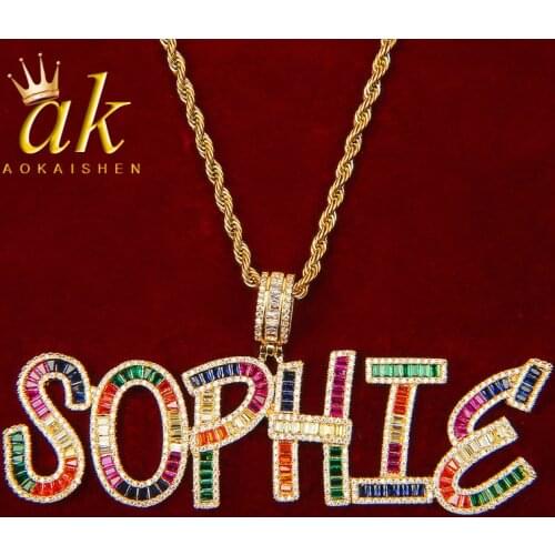 Custom Name Plates Pendant Colorful Baguette Women Hip Hop Jewelry