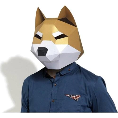 Pre Cut Paper Mask 3D ShibaInu Dog Halloween Costume Cosplay DIY Paper Craft Model Mask Christmas