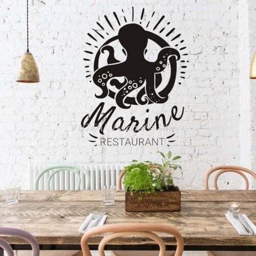 Seafood Restaurant Decor Marine Octopus Vinyl Wall Decal Kitchen Dining Room Sticker Bar Drink Art Sticker