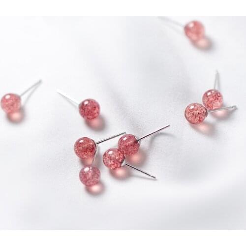 MloveAcc Strawberry Crystal Ball Stud Earrings 925 Sterling Silver Earrings for Girl Lady Birthday Lucky Stone Spring Jewelry