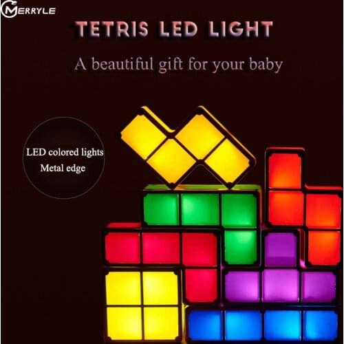 Stackable LED Night Lights DIY Tetris Puzzle Light 7 PCS Magic Blocks Puzzles Toy Induction Interlocking Lamp Gift for Children