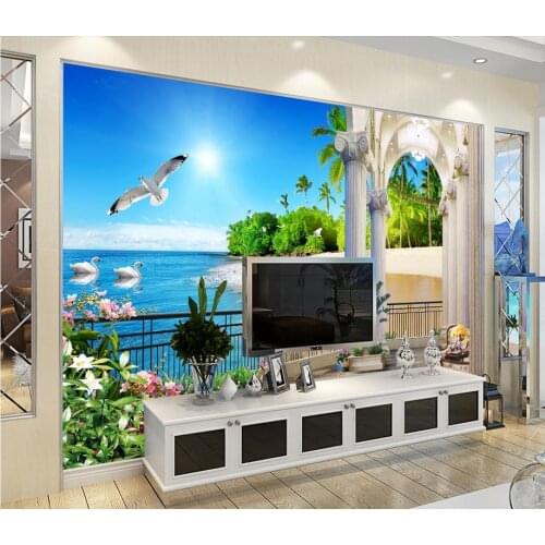 Home Decoration decor wallpaper 3D stereo beautiful Mediterranean beach seaside beauty custom 3d photo wallpaper