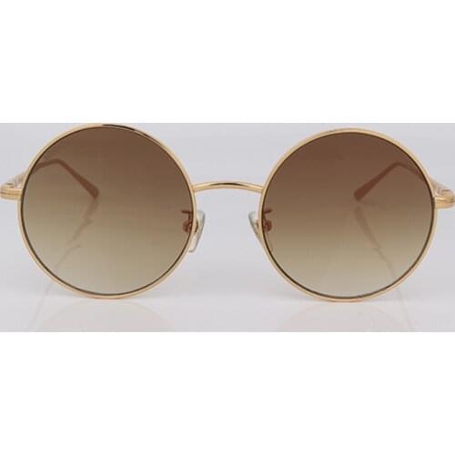 Gold metal round sunglasses women vintage brown shaded lenses