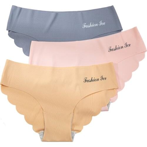 M-L Ice Silk Women Panties Seamless Sexy Lingerie High Quality Wavy edge Girl Panty Mid-Rise Female Underwear Intimate