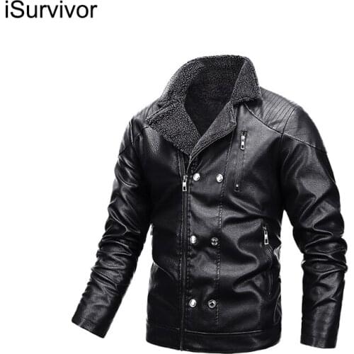 ISurvivor 2021 Winter Mens Motorcycle Leather Jacket Plus Velvet Leather Jacket Plus Plus Size Mens Leather Jacket