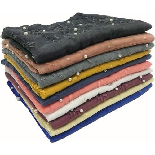 10pcs/lot malaysia floral embroidery pearl hijab wholesale hot sale soft muslim women scarfs shawls
