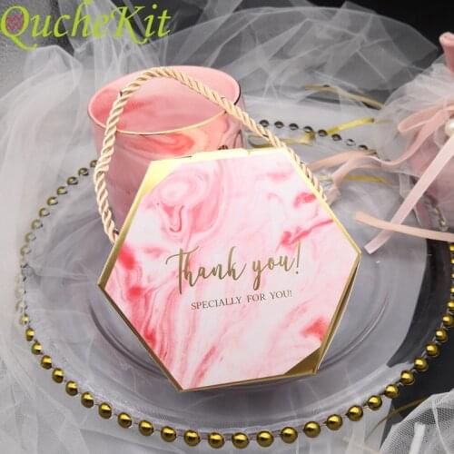 25pcs Portable Marbling Candy Box Hexagon Gift Box Thank You Jewelry Packaging Bag Box Wedding Birthday Party Decor Supplies