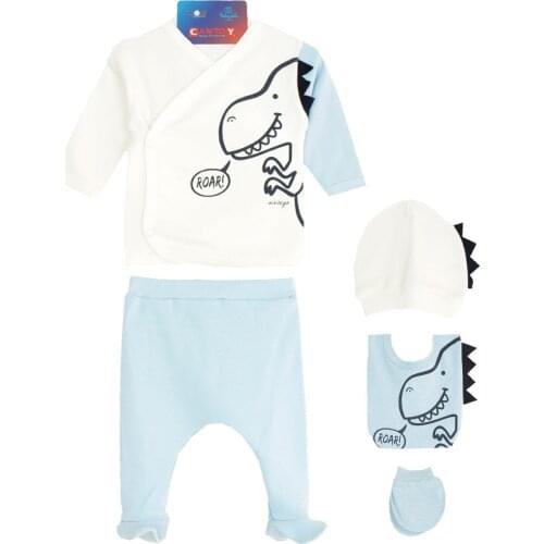 Newborn Baby Boy 5 Piece Hospital Output The Zibin Set Dino pattern 100% Cotton Baby Gift Hospital Outfit Baby Set 0-3 months