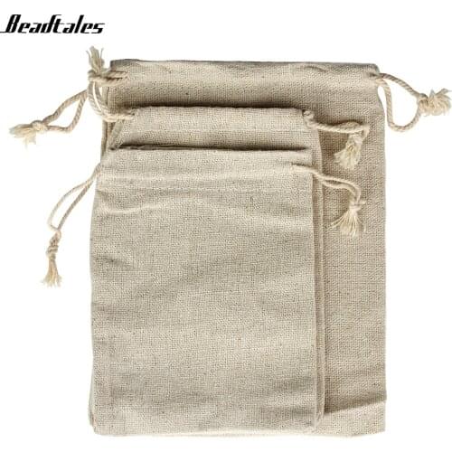 Beadtales 10pcs/lot 9x12/10x14/13x17cm Jewelry Packing Burlap Organizer Bag Drawstring Bags Pouches Linen Flax Fabric Packaging