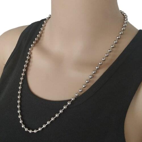 Mens Stainless Steel Basic Chains Round Box Bead Ball Link Chain Necklace inSilver Tone Unisex Men Jewels