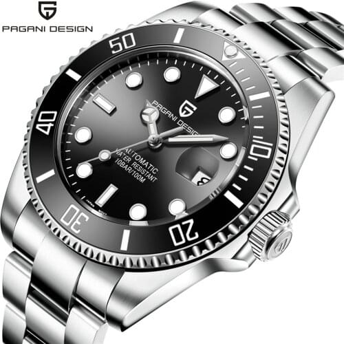 PAGANI DESIGN Luxury Men Automatic Stainless Steel Watches 100m Waterproof Sport Watch Mechanical Watch Reloj Hombre