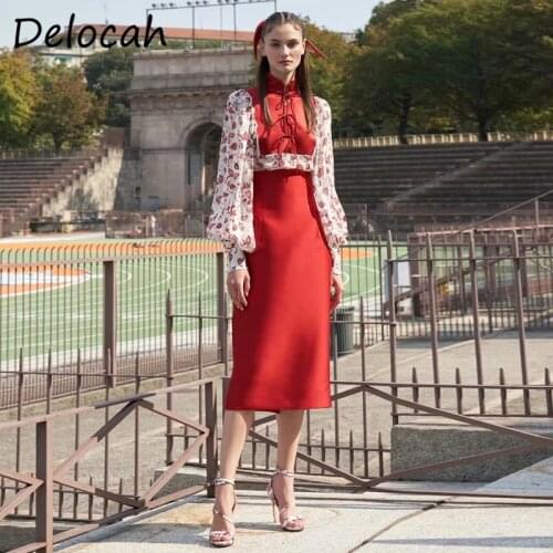 Delocah Women Summer Fashion Designer Skirt Set Lantern Sleeve Loose Blouses + High Waist Solid Midi Skirts 2 Two Pieces Suits