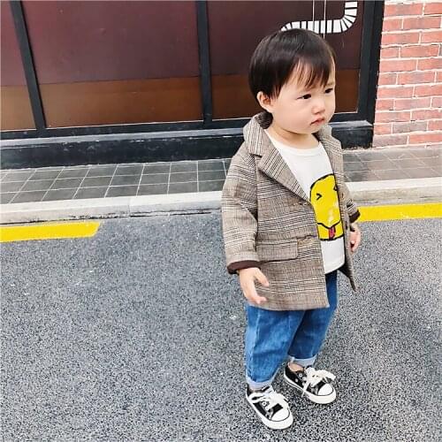 Baby Kids Casual Suit Coat 2019 Spring Fall Boys & Girls Casual Checked Jacket New Childrens Clothes Khaki Plaid Outerwear B132