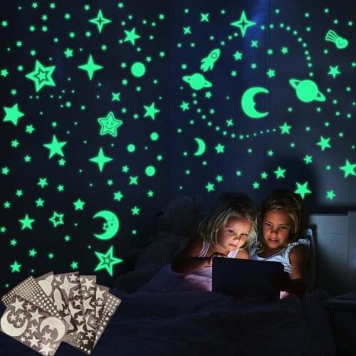DIY Glow In Dark Moon Universe Nursery Ornament 3D Luminous Decal Fluorescent Bubble Sticker Wall Art Stars Dots
