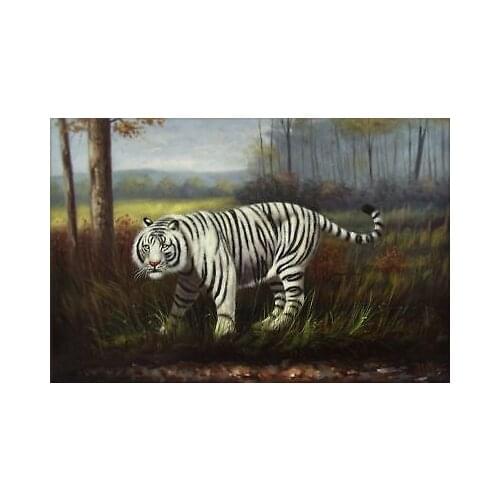 Quality Hand Painted Oil Painting Wild White Tiger 24x36in