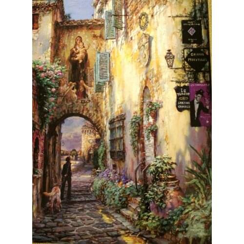 Small town scenery oil painting Art Needlework 14CT Canvas Unprinted Handmade Embroidery Cross Stitch Kits DIY Home Decor
