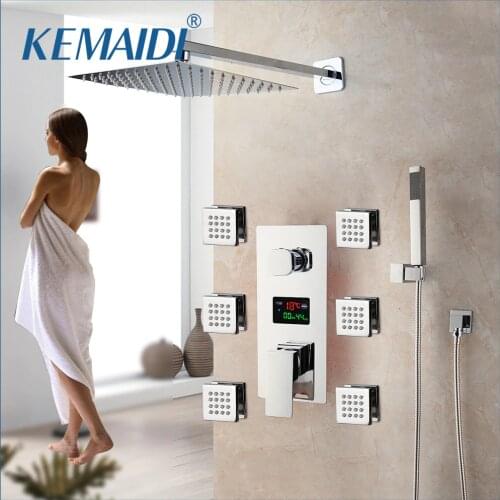 KEMAIDI Bath Shower Faucet Chrome Finish Temperature Digital Display Shower Sets Body Massage System Jets Shower Column Faucet