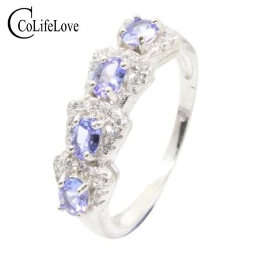 VVS grade natural tanzanite silver ring for party 4 pcs oval cut tanzanite ring solid 925 sterling silver tanzanite jewelry