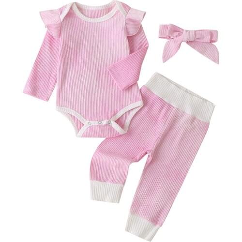 Baby Clothes Sets Spring Cotton Toddler Outfits Romper Girls Boys Long Sleeve O-neck Jumpsuits + Pants Hairband Outwear Suits