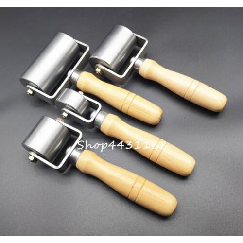 W2-8cm Leather crimping roller Leather making tools wooden handle crimping manual roller double-bearing metal pressure roller