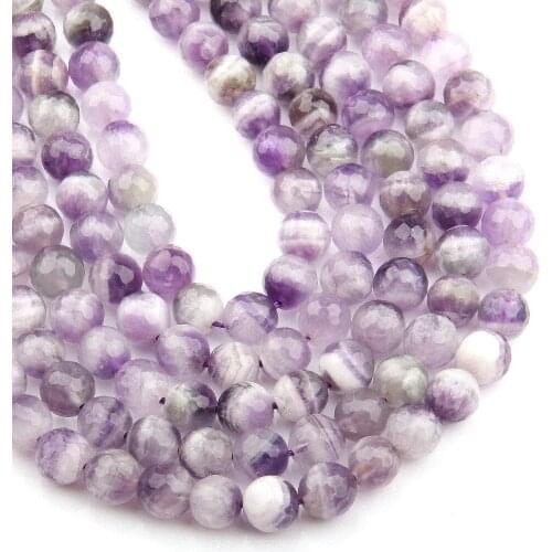 Round Faceted Dream Amethys Beads Natural Stone Beads Loose Beads for Bracelet Jewelry Making Strand 15"