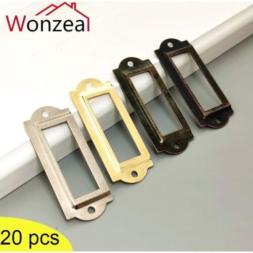 Antique Brass Handle 24*60mm Label Pull Frame Name Card Holder Cabinet Drawer Box Case Bin Knob For Furniture Hardware 20pcs