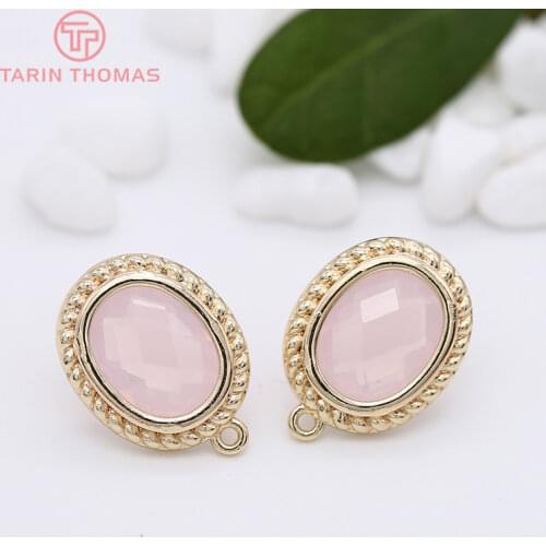 4PCS 12x15MM 24K Gold Color Plated Brass with Zircon Pincushion Stud Earrings High Quality DIY Jewelry Making Findings