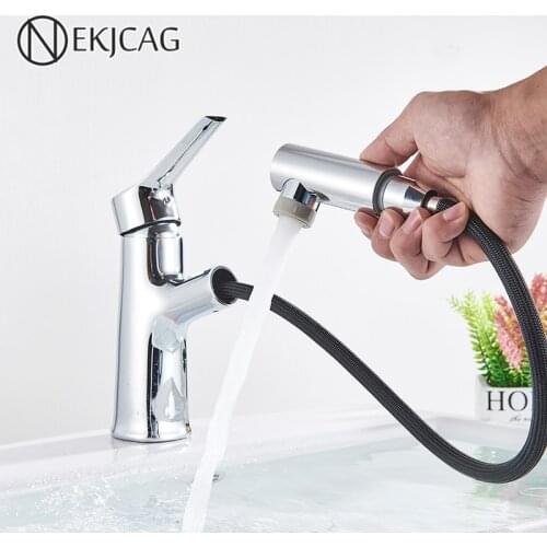 Matte Black Basin faucet for Bathroom Chrome Pull out Basin sink Faucets crane Deck Mounted Dual water modes Hot Cold Mixer Taps